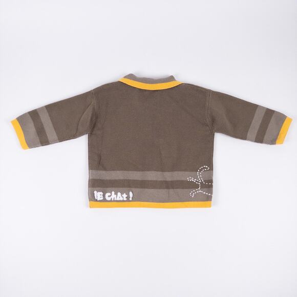 Catimini Cat Polo Knit Zip Sweater Cardigan Brown Yellow Size 12 months (74 cm) - Picture 5 of 8